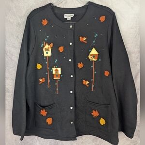 Breckenridge 2X Fall Embroidered Cardigan With Pearl Snap Closures & Pockets
